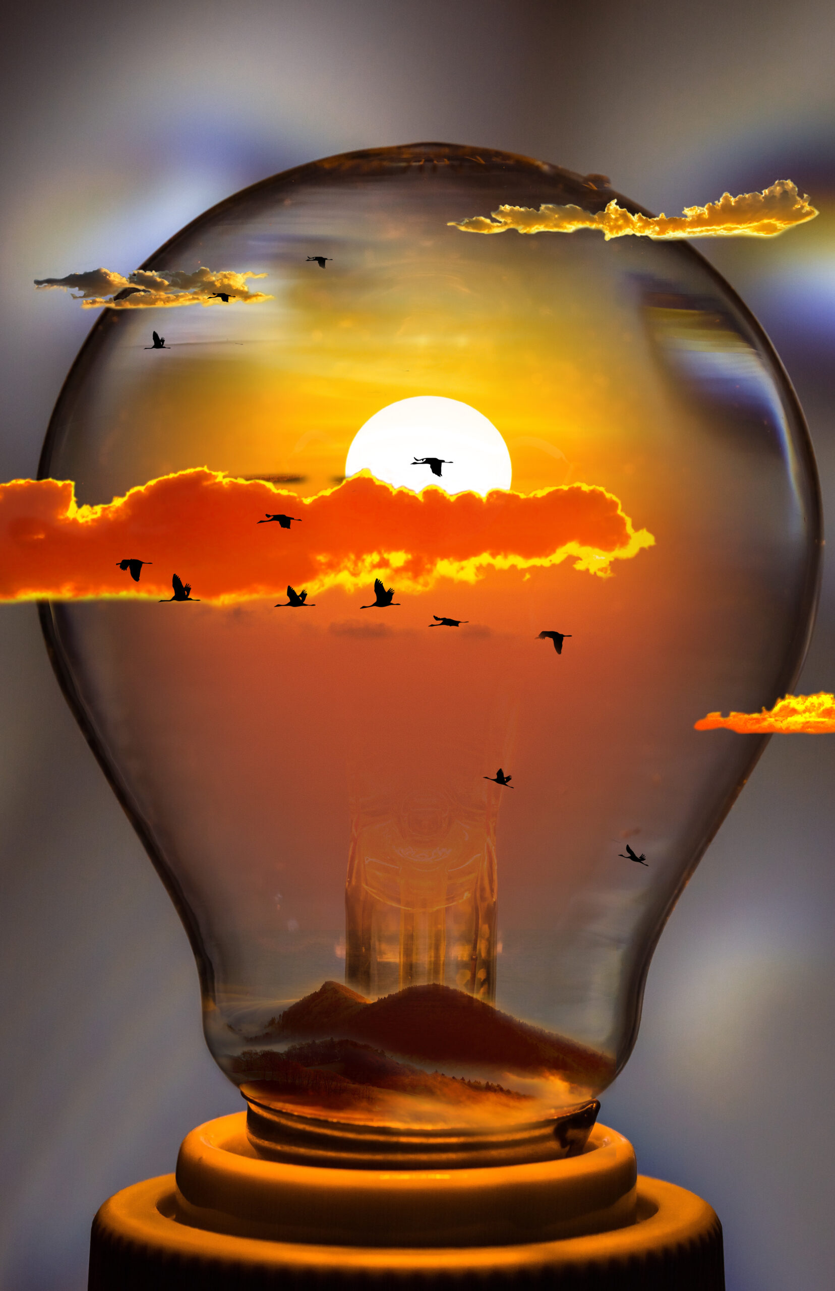 Sunset-lightbulb collage montage